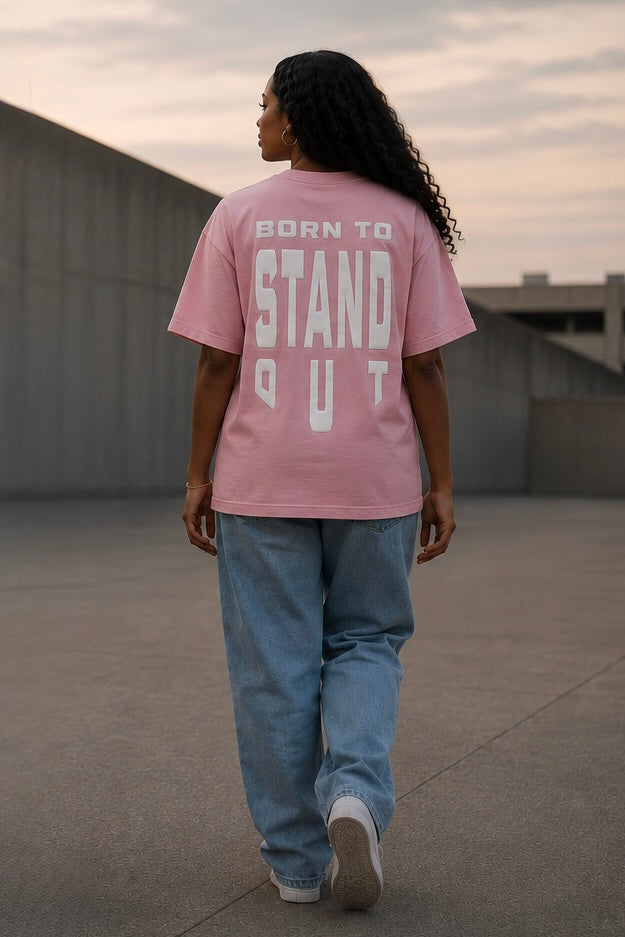 Born To Stand Out Essential Tee (Light Pink/ White Puff)