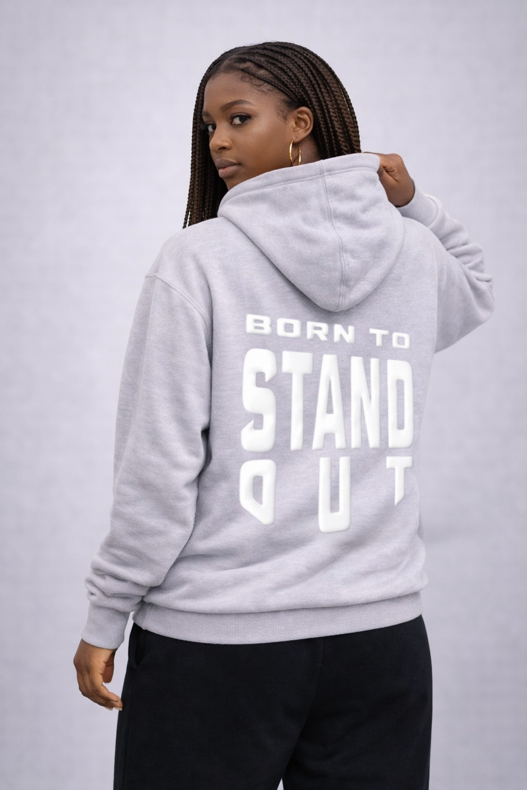 Born To Stand Out Essential Hoodie (Cool Gray/ White Puff)