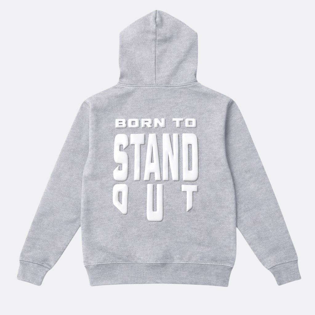 Born To Stand Out Essential Hoodie (Cool Gray/ White Puff)