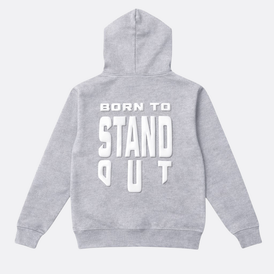 Born To Stand Out Essential Hoodie (Cool Gray/ White Puff)